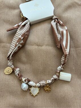 Panacea Cache Brown & Cream Silk Charm Necklace with Gold Accents